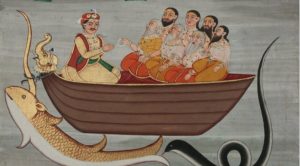 Manu with Seven Rishis in a boat